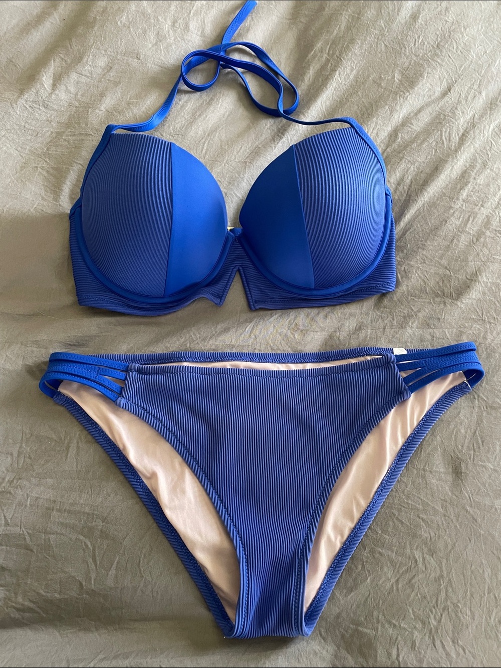Shade & Shore Electric Blue Ribbed Push-Up Bikini Set